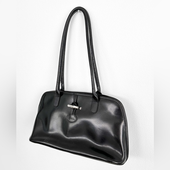 Longchamp Handbags - **SOLD** Longchamp Roseau Toggle Domed Black Leather Shoulder Bag France